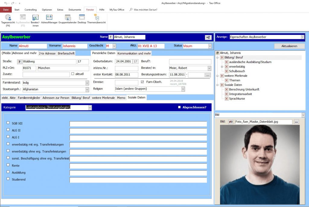 Asylbewerberakte und soziale Daten Tau-Office Asyl-/Migrantenberatung