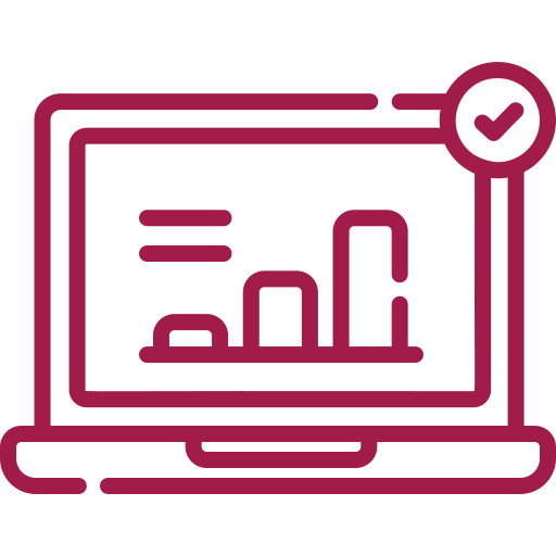 Laptop mit Statistik und Häckchen rot Laptop mit Statistik und Häckchen rot