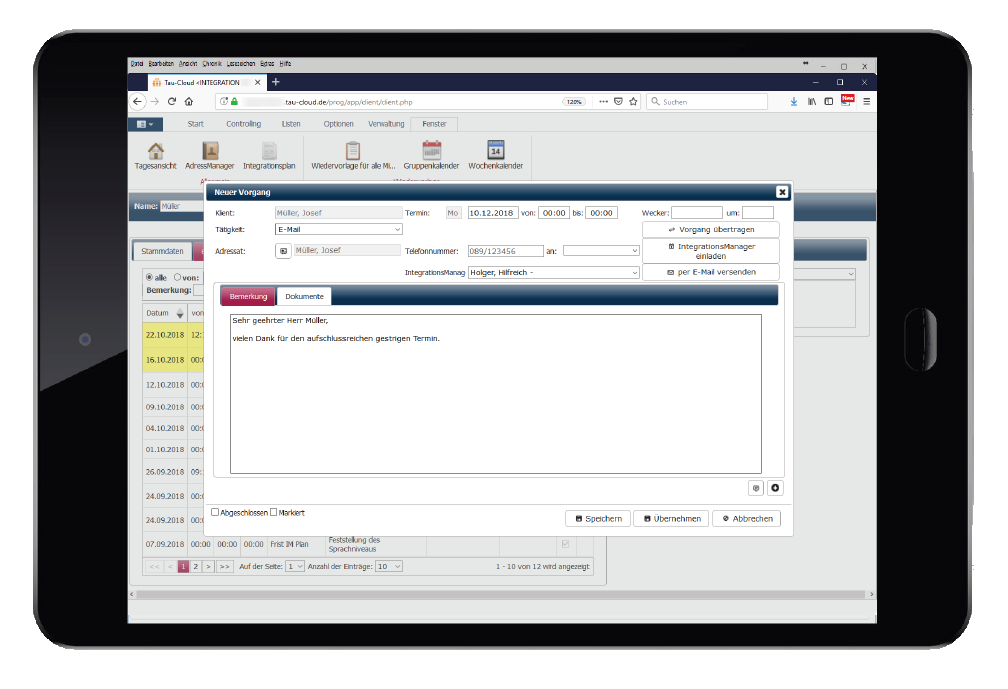 Mobile Ansicht Tau-Office Mobile Ansicht Tau-Office
