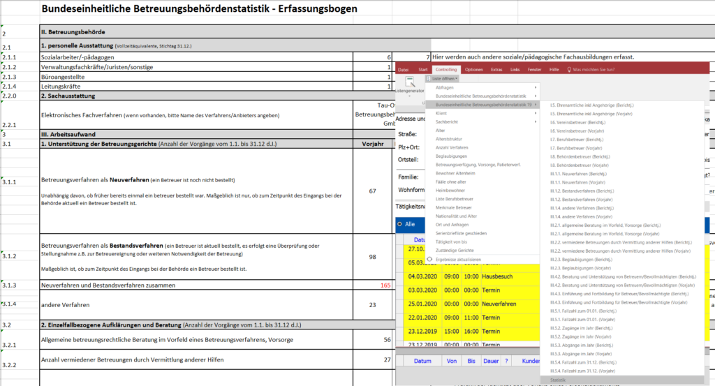 Screenshot aus der Software für Betreuungsbehörden , Betreuungssoftware Tau-Office