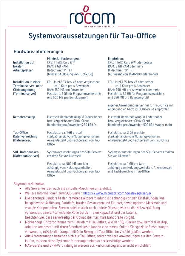 Systemvorraussetzungen Tau-Office 2021